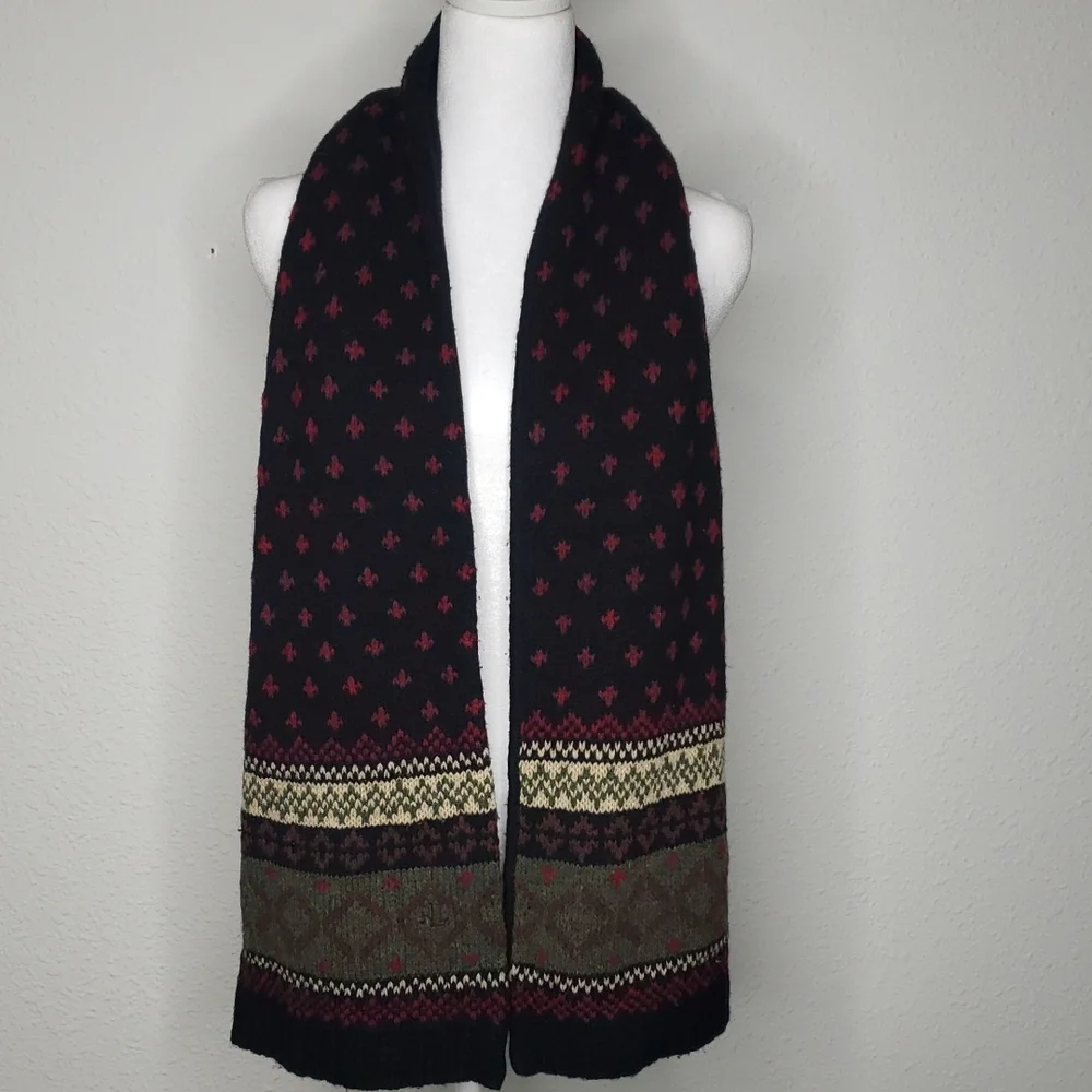 Vintage Lauren Ralph Lauren Unisex Knit Shetland Wool Scarf 90s Preppy Classic